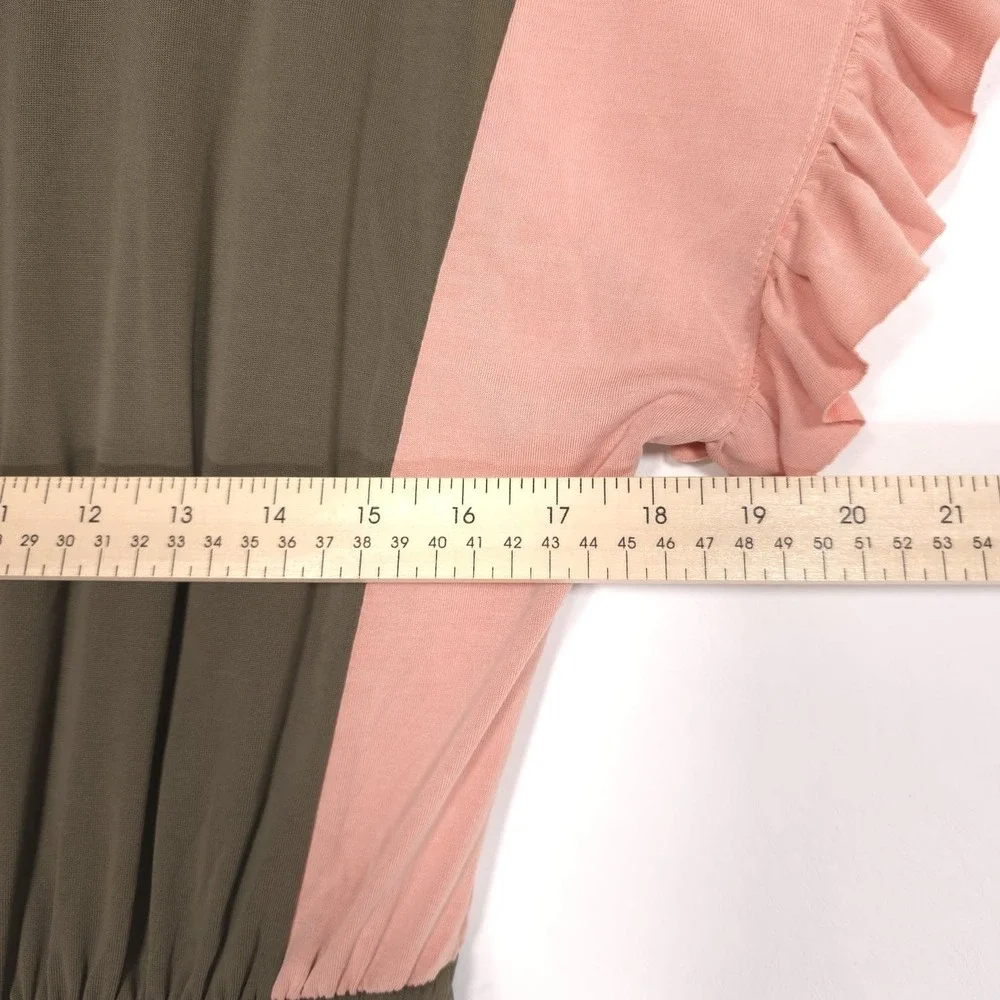 NWT Anthropologie COA Size SMALL Dress Women's Pink Olive Green‎ Ruffle Sleeve
